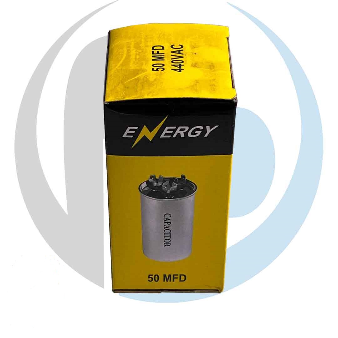 خازن کولر گازی 5+50 میکروفارد 440VAC انرژی دوپایه درجه 1 برند ENERGY